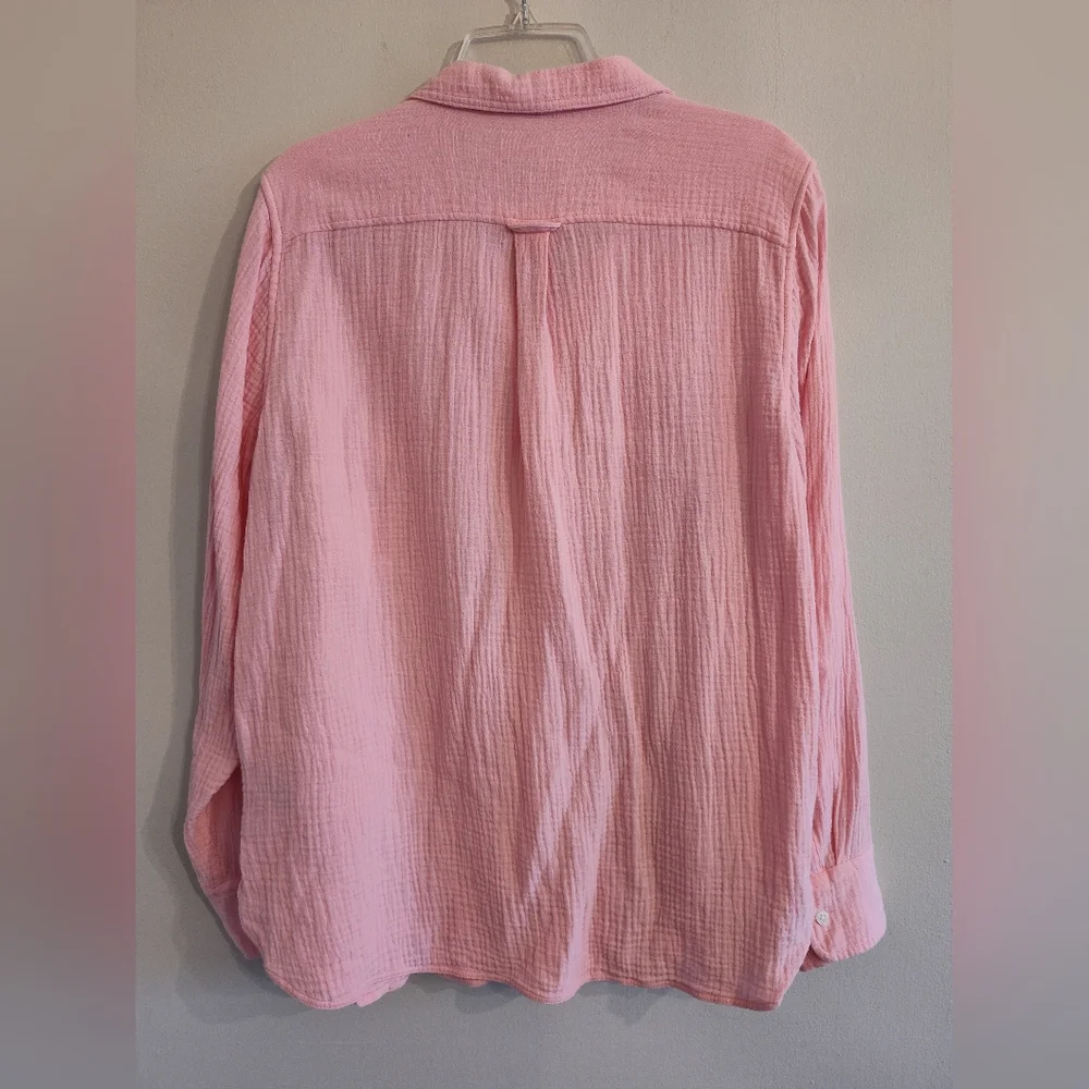 J Crew Reimagined Pink Cotton Gauze Long Sleeve Shirt Blouse Coastal Grandma - Picture 4 of 6